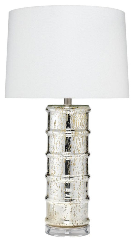 Contemporary Mercury Glass Banded Column Table Lamp 28 in Ribbed Silve