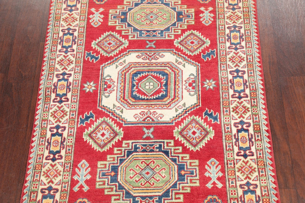 Kazak Oriental Traditional Hand Made Pakistani Area Rug, Red, 4'11"x3'5