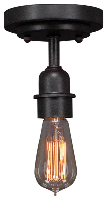 Vintage 1-Light Semi-Flush Mount, Dark Granite Finish, 60W Amber Antique Bulb
