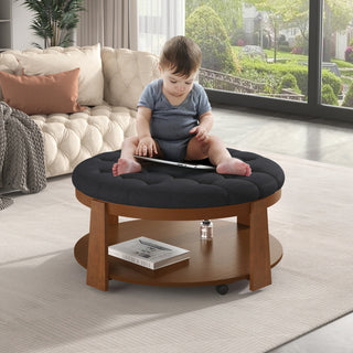 Gewnee Modern Large Round Ottoman Coffee Table, Black