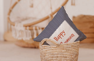 Happy Halloween Ticking Accent Pillow With Removable Insert, Navy, 20"x20"