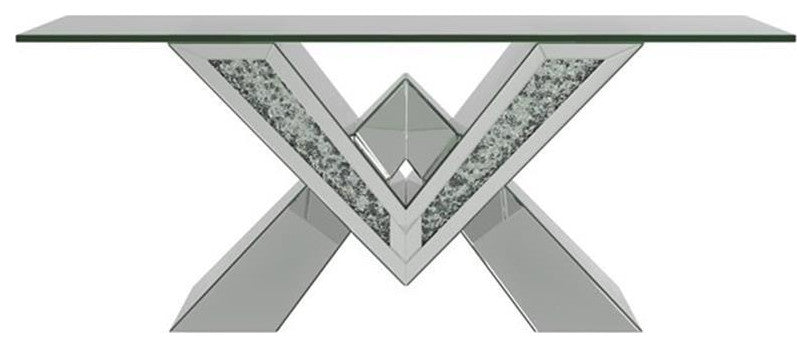 Coaster Taffeta Contemporary V-shaped Coffee Table with Glass Top Silver