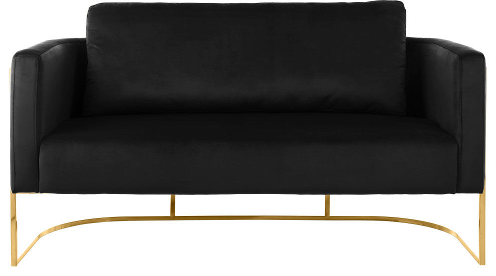 Casa Velvet Upholstered Loveseat, Black, Gold Finish