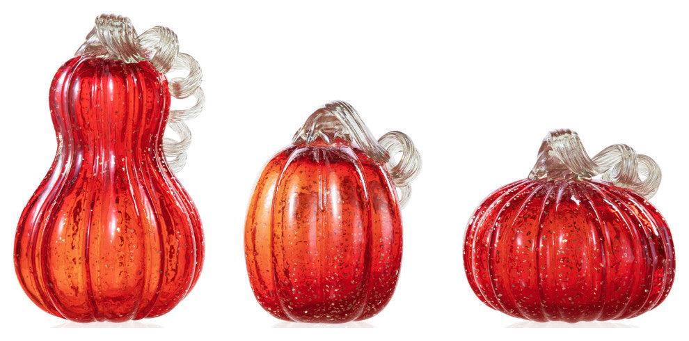 3-Piece Set Red Glass Pumpkin & Gourd