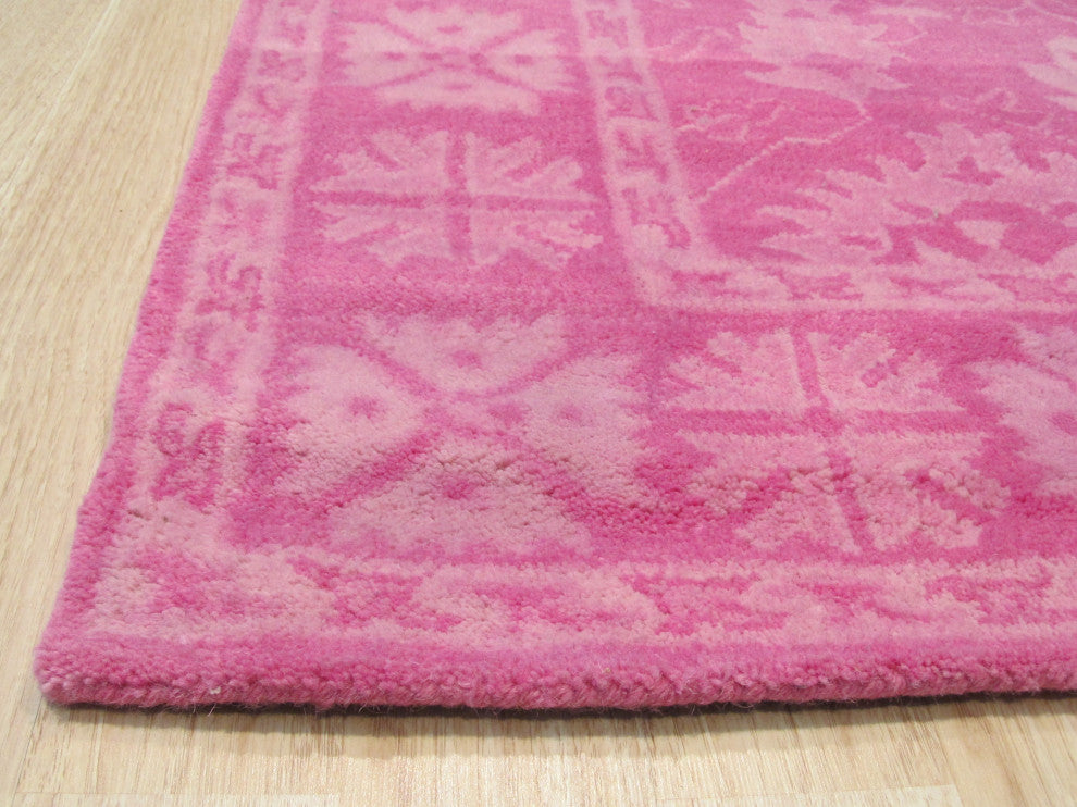 EORC Pink Hand-Tufted Wool Overdyed Rug, 5'x8'