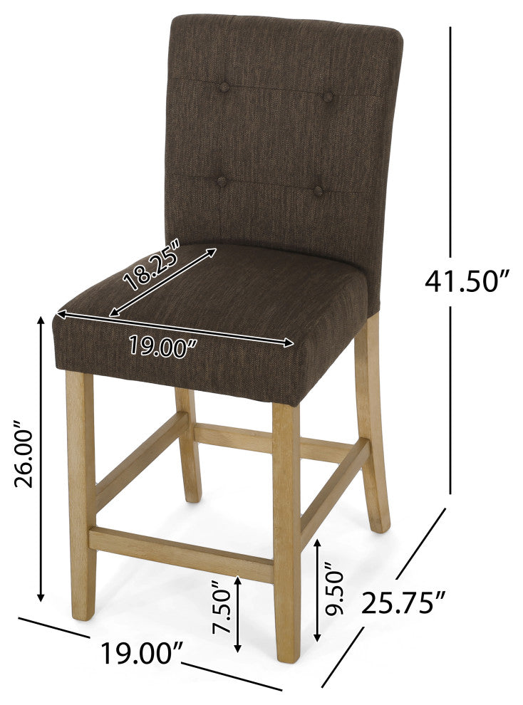 Dellroy Contemporary Fabric Button Tufted 26" Counter Stools, Set of 2, Brown/Weathered Brown