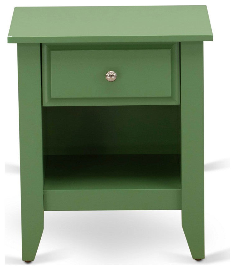 Mid Century Night Stand For Bedroom, 1 Wooden Drawer, Clover Green Finish