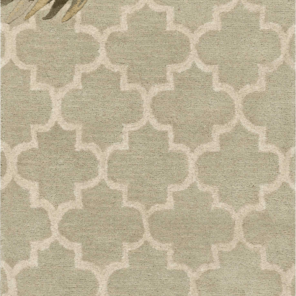 2' X 10' Sage Tropical Leaves Mosaic Wool Indoor Runner Rug