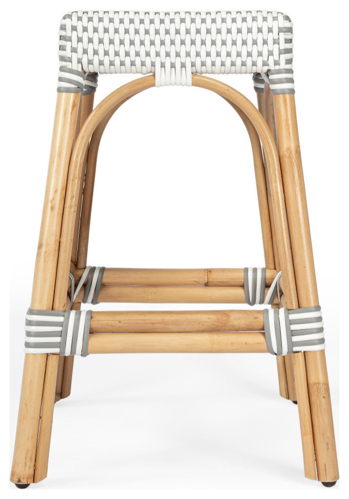 Robias Rectangular Rattan 24.5" Counter Stool, Grey and White