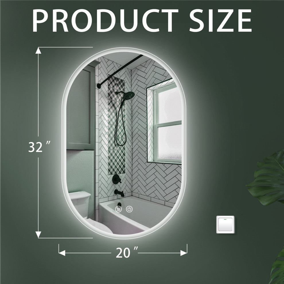 Anti-Fog Dimmable LED Oval Frameless Wall-mounted Bathroom Backlit Mirror, 32" X