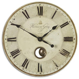 Uttermost Harrison 23" Round MDF Brass Aluminum Wall Clock in Black and Ivory