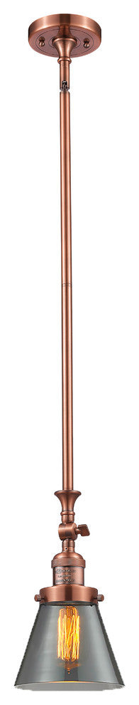 1-Light Small Cone 6" Pendant, Antique Copper, Glass: Smoked