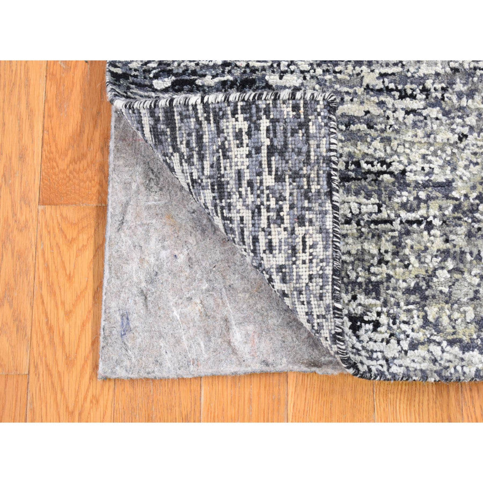 Black Pure Silk and Wool Modern Design Hand Knotted Mat Rug, 3'0" x 5'0"