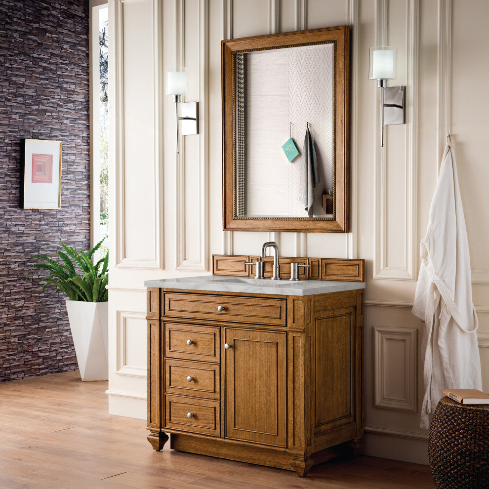 Bristol 36" Single Vanity, Saddle Brown, Victorian Silver Quartz