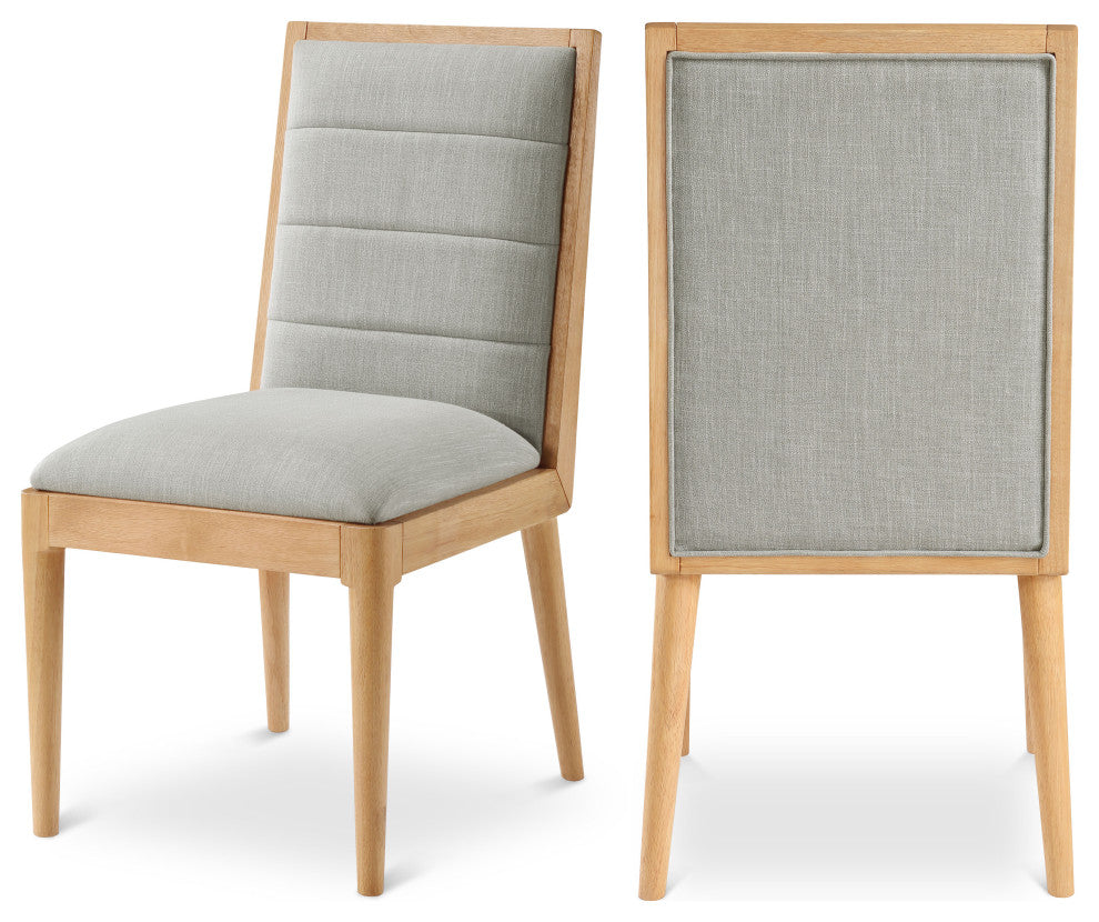 Bristol UpholsteredDining Chair, Set of 2, Grey, Linen Textured Fabric, Natural Finish