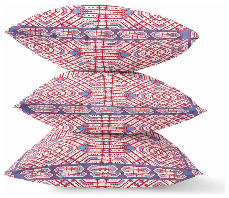 28 Red White Geostar Indoor Outdoor Throw Pillow