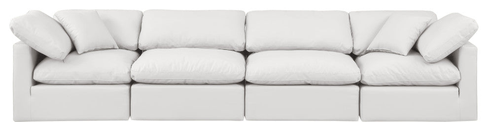 Indulge Upholstered Modular Sofa, Cream, 4-Piece: 2 Armless Chair, 2 Corner Chair, Fiber Stuffed Vegan Leather