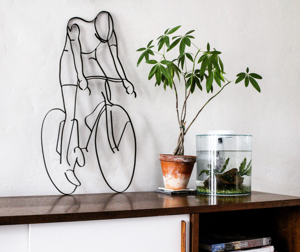 Metal Bicycle Rider Wall Decor and Sculpture