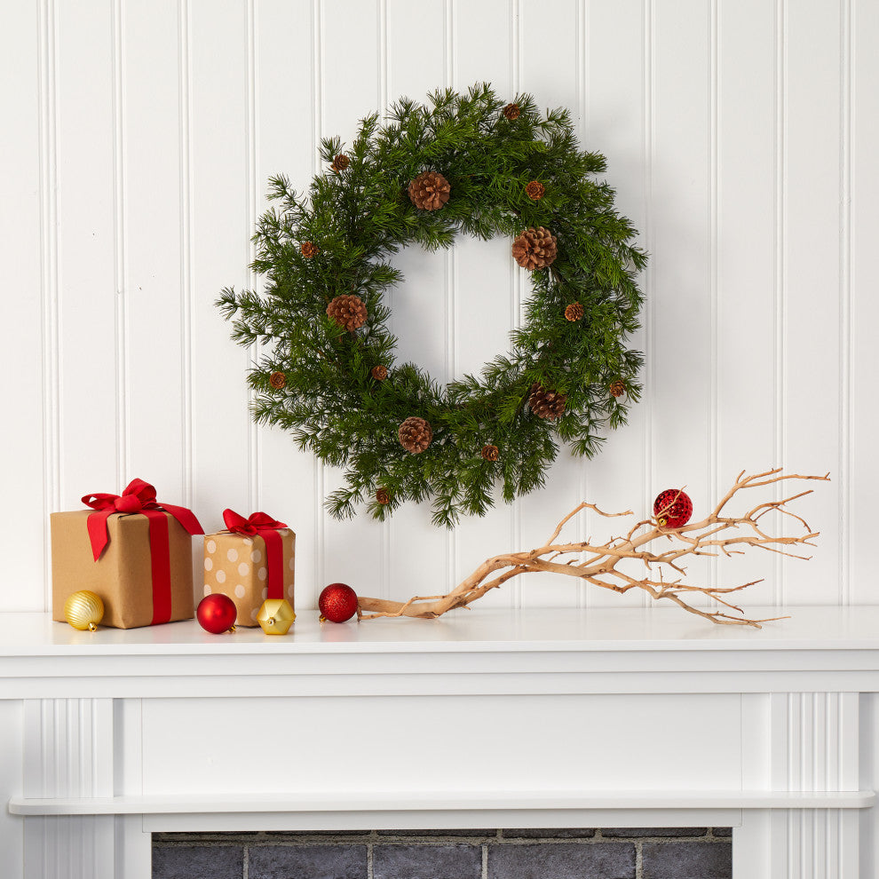 Nearly Natural 18ï¿½ Alpine Pine and Pine Cone Artificial Wreath
