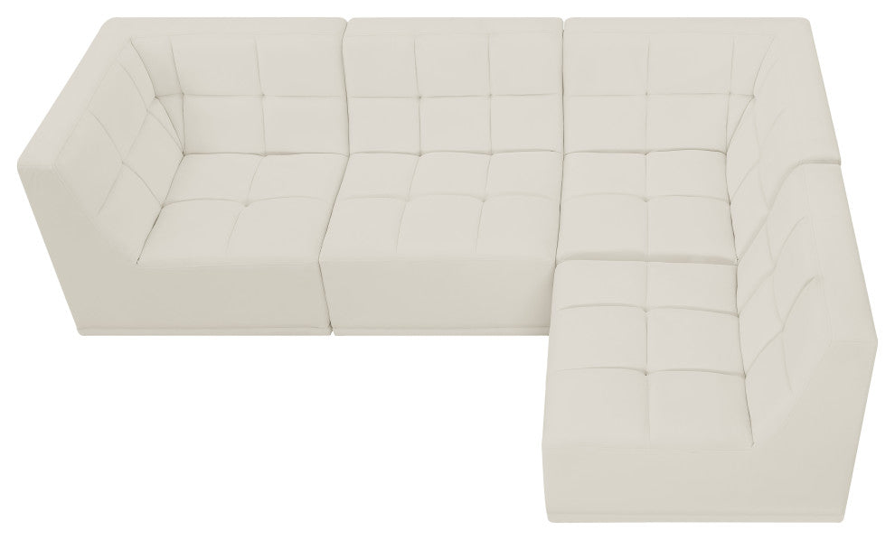 Relax Velvet Upholstered 4-Piece L-Shaped Modular Sectional, Cream