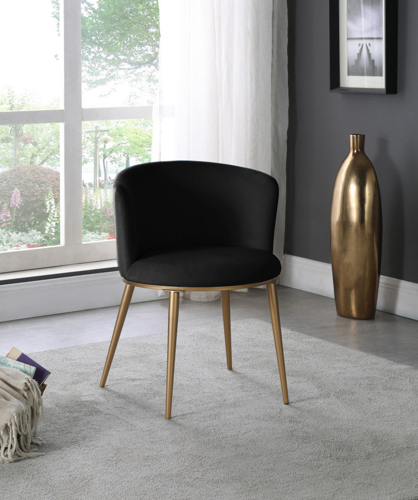 Skylar Dining Chair, Set of 2, Black Velvet, Brushed Gold Iron Legs