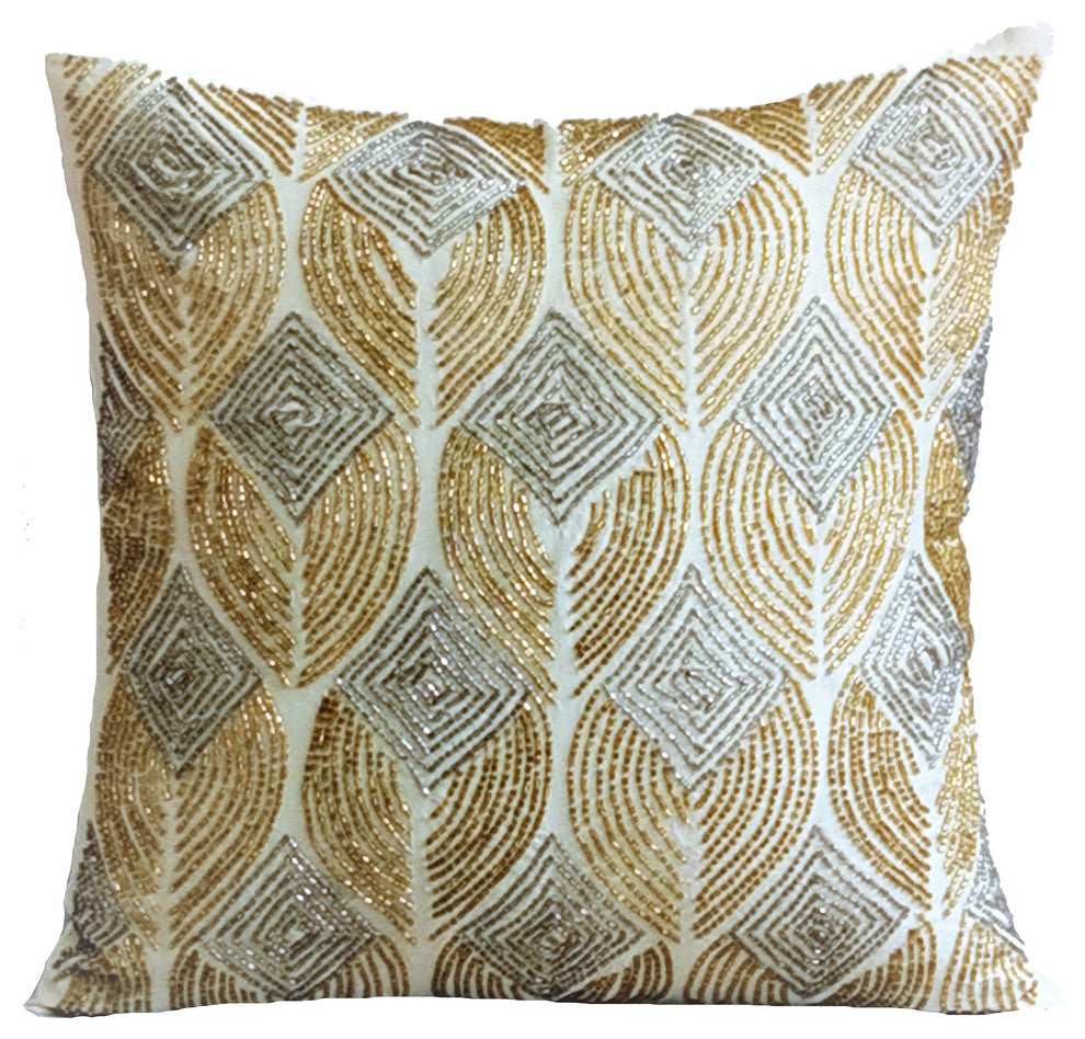Gold Decorative Throw Pillow Covers 12"x12" Silk Cushion Covers - Golden Rain