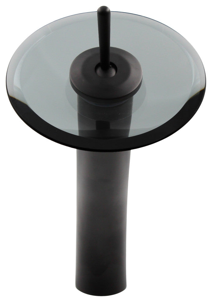 Nera Round Clear Slate Grey Glass Vessel Bath Sink Combo with Faucet and Drain, Matte Black