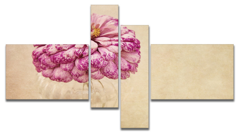 Pink Flower in Vase Watercolor, Floral Canvas Art Print, 60"x32", 4 panels