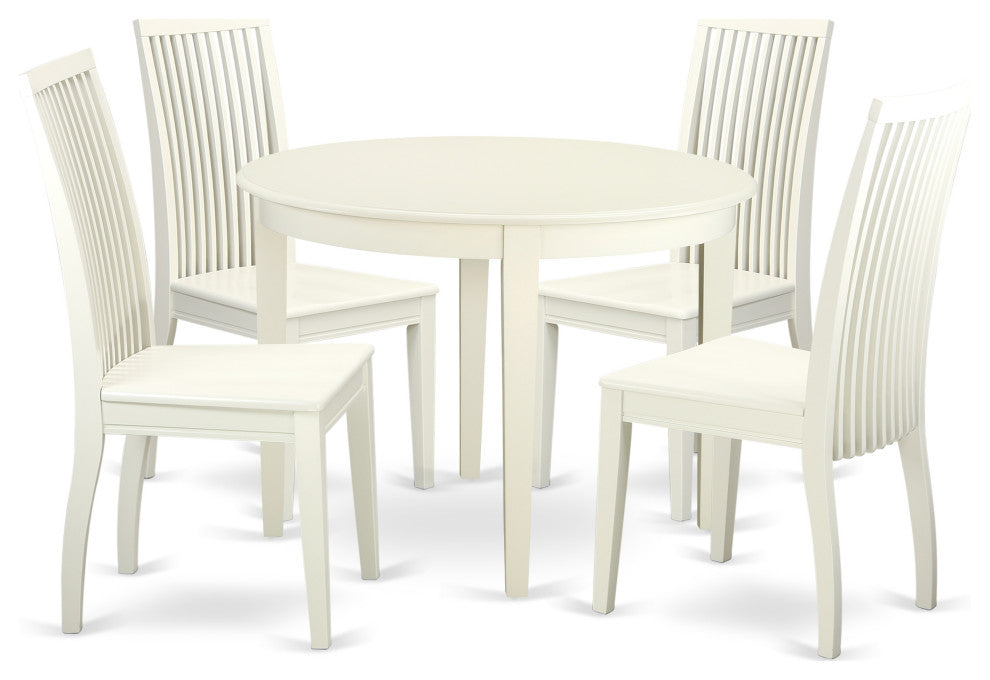 5 Pc Kitchen Set, Dining Table, 4 Faux Leather Seat Kitchen Chairs In White