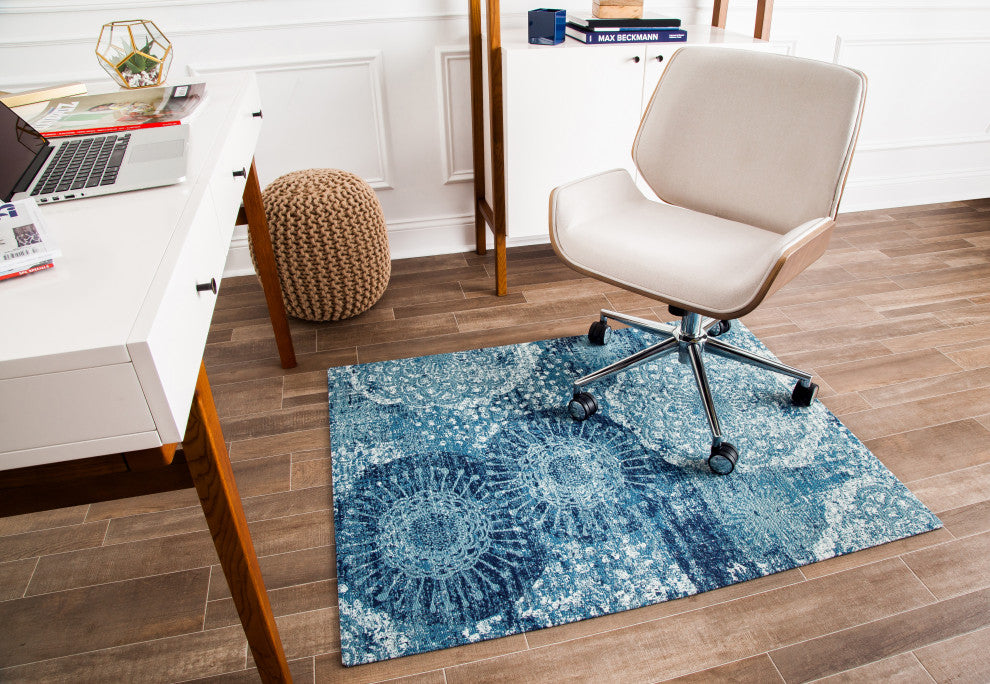 Maldives Blue and Ivory Rug'd Chair Mat, 40"x54", .5" Pile Height