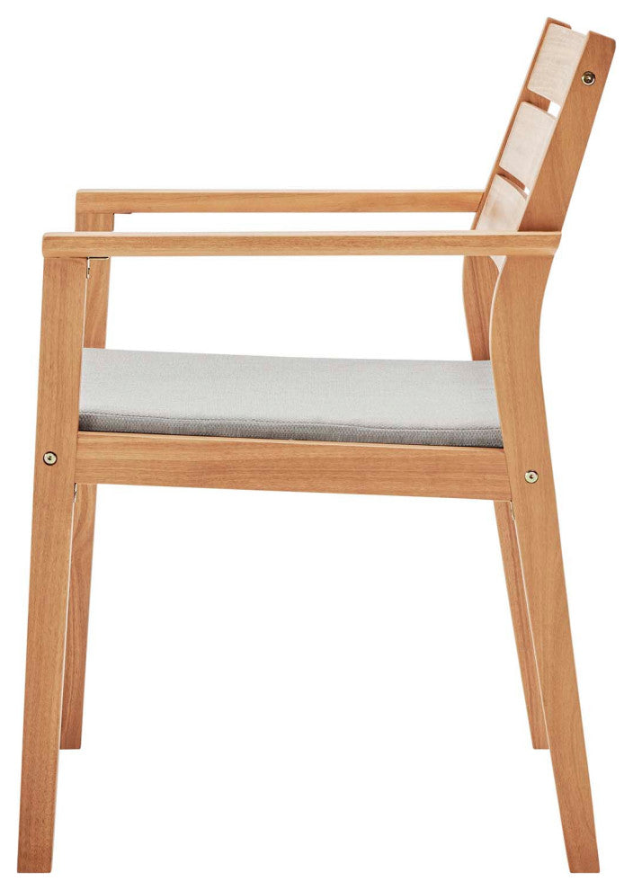 Side Dining Chair Armchair, Wood, Brown Natural Taupe Gray, Modern, Outdoor