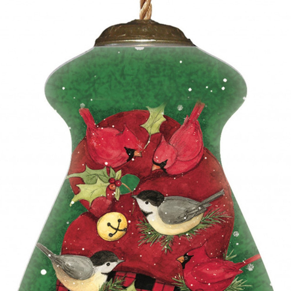 Christmas Plaid Polar Bear Hand Painted Mouth Blown Glass Ornament