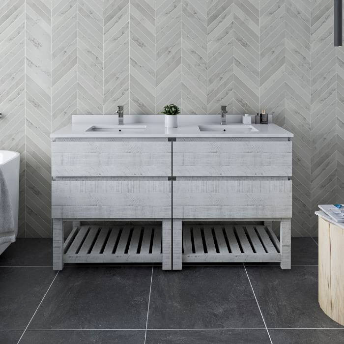 Fresca Formosa Modern 60" Rustic White Open Bottom Double Sink Vanity