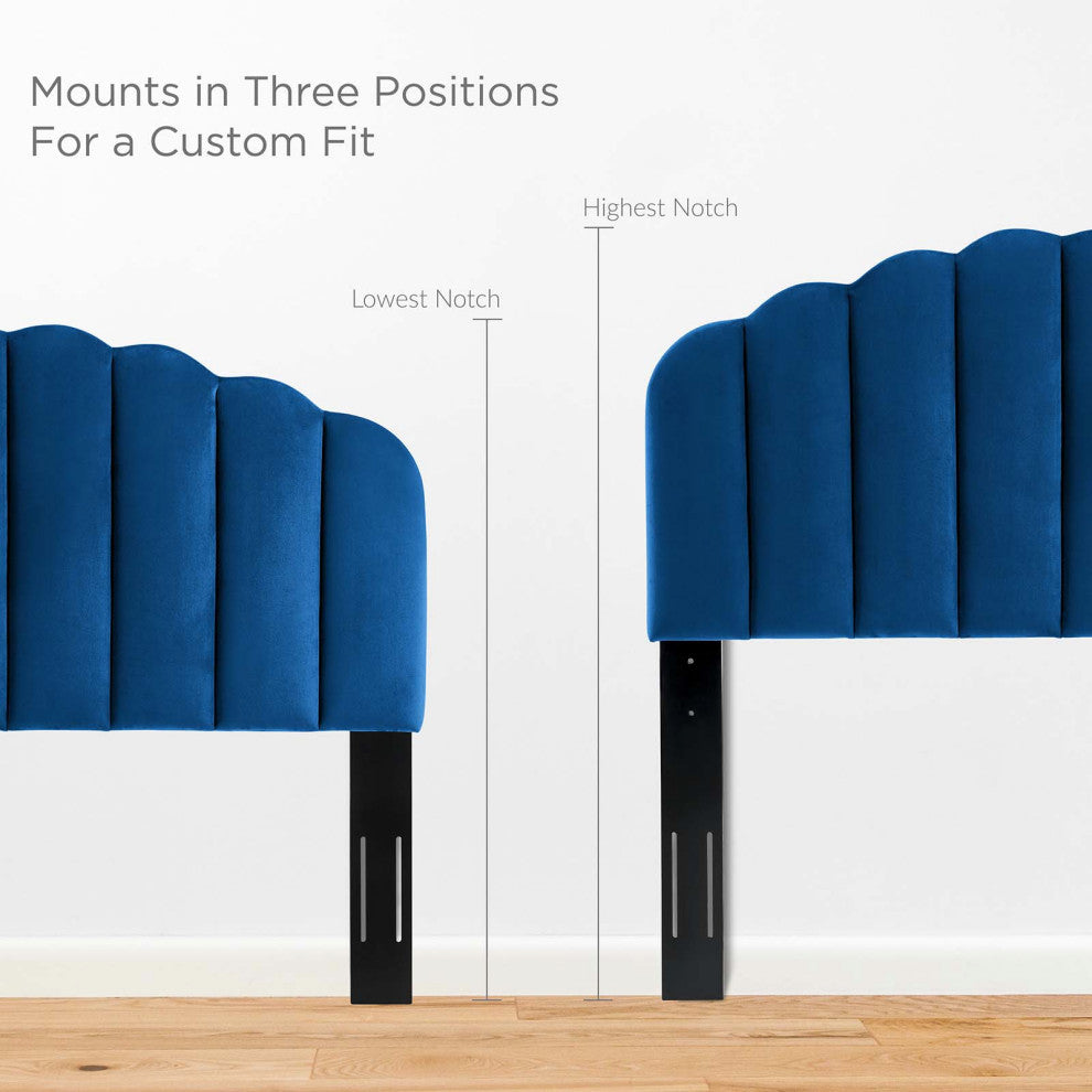 Platform Bed Frame, King Size, Blue Navy, Velvet, Modern, Bedroom Guest Suite