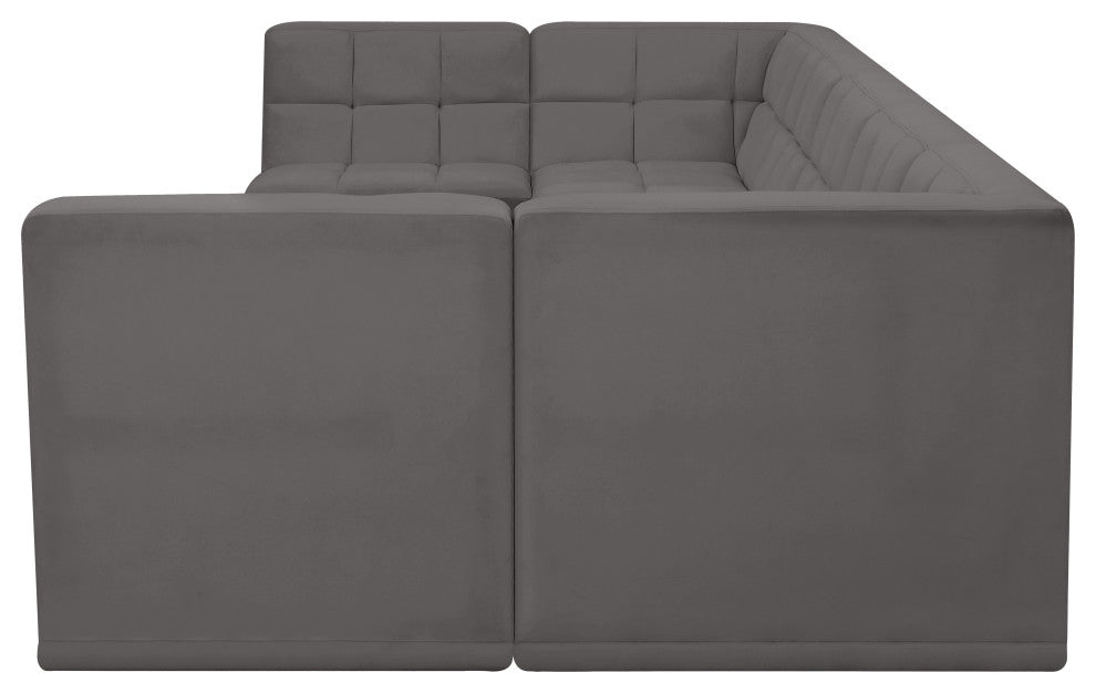 Relax Velvet Upholstered 7-Piece U-Shaped Modular Sectional, Grey