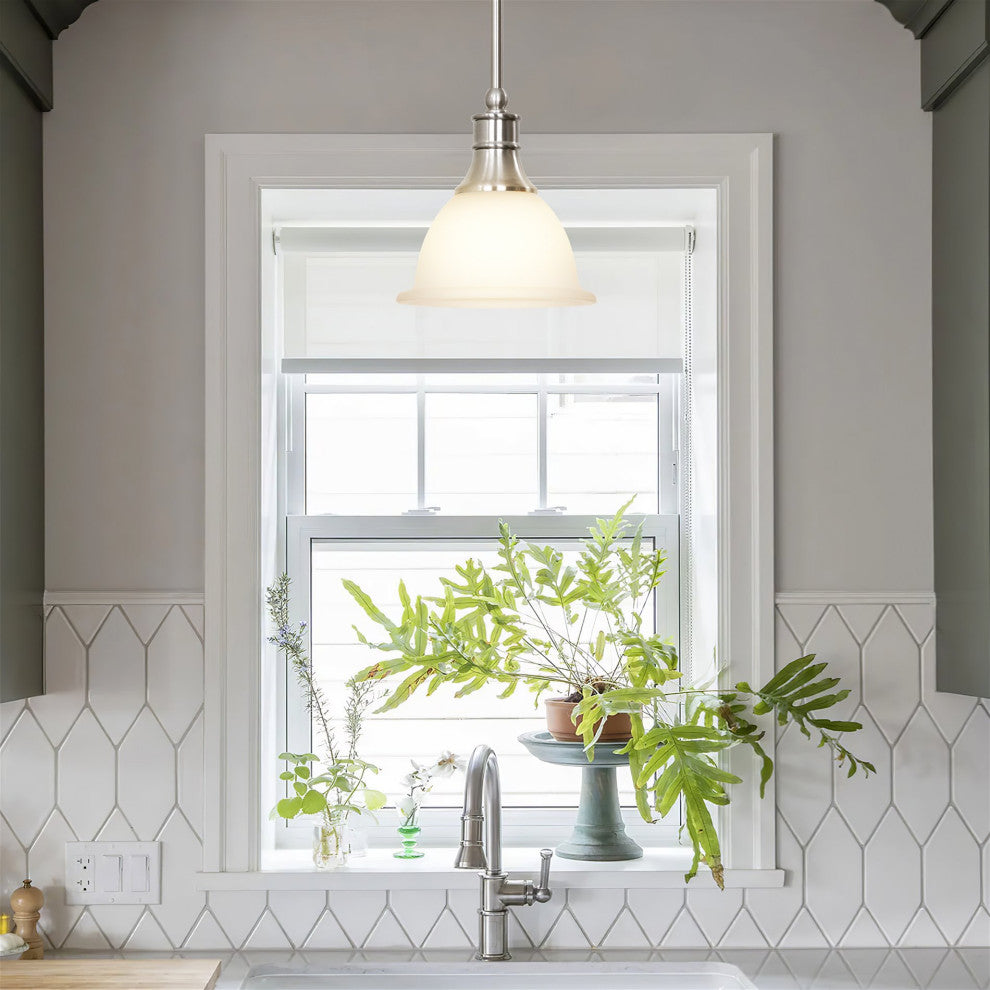 Kira Home Ellie 8" Adjustable Pendant Light, Frosted Glass Shade, Brushed Nickel