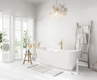 Holly 67" Soaking Bathtub, Glossy White With Brushed Gold Trim