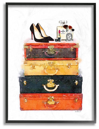 Stupell Ind. Luggage Stack Shoes And Makeup Framed Giclee, 16"x20"