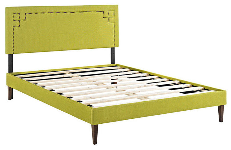 Modway Josie King Fabric Platform Bed With Squared Tapered Legs, Wheatgrass