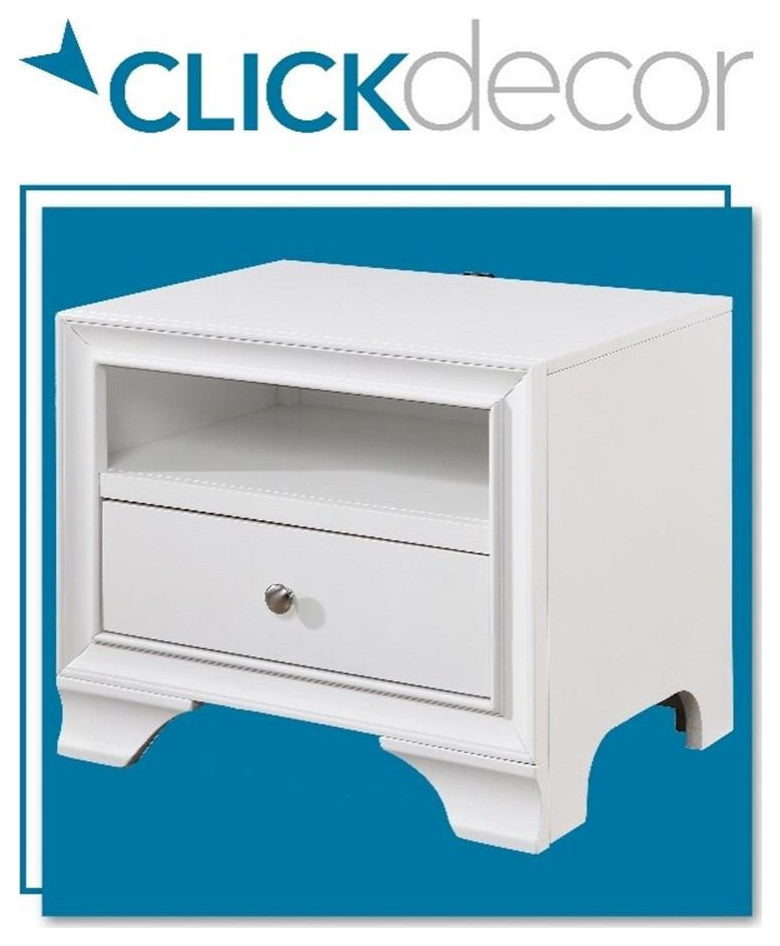 ClickDecor Edmond 1 Drawer Nightstand with USB White