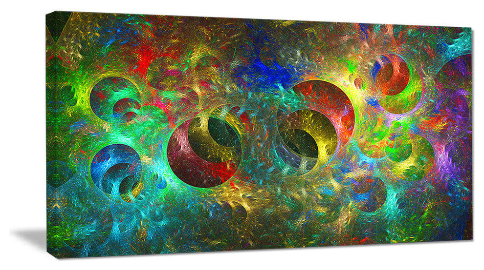 Multi Color Glowing Circles, Oversized Abstract Canvas Art Print, 60x28