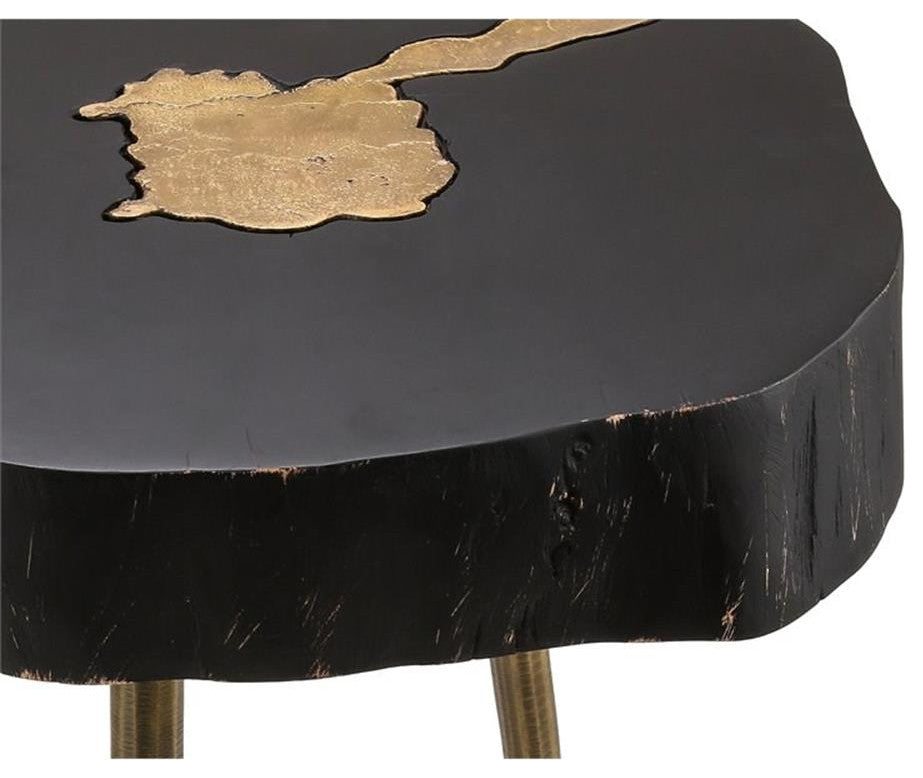 Home Square Timber 18"H Aluminum & Acacia Side Table in Black & Brass - Set of 2