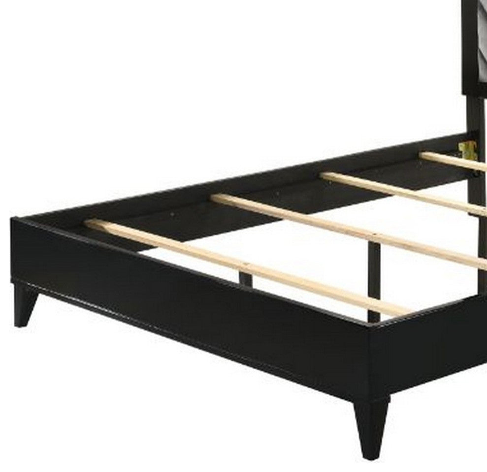 Benzara BM252724 Queen Bed With Padded Headboard and Metal Trim, Gray and Black