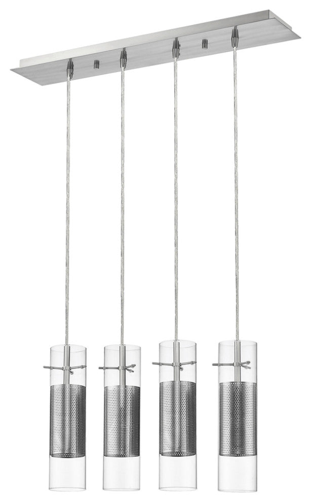Scope 4-Light Brushed Nickel Pendant Double Glass and Mesh Shades