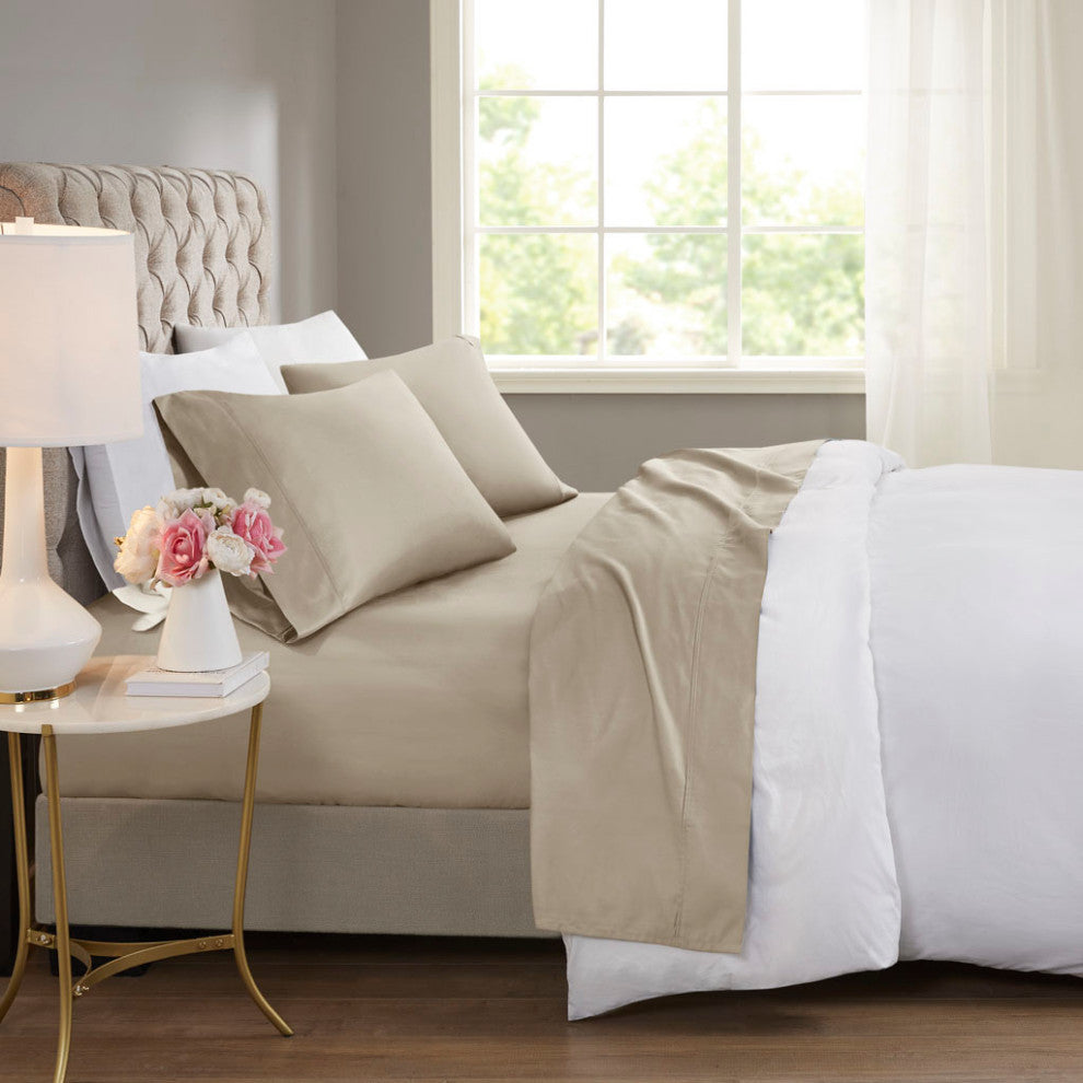 Beautyrest 600 Thread Count Cooling 4-Piece Sheet Set, Khaki, Queen