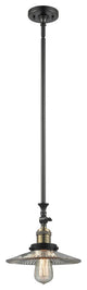 1-Light Halophane 10" Mini Pendant, Black Antique Brass, Clear Halophane Shade