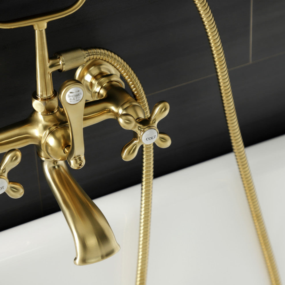AE557T7 7" Wall Mount Tub Faucet With Hand Shower, Brushed Brass