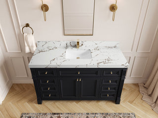 Paris 60" Single Sink Bathroom Vanity, Black 2" Viola Brown