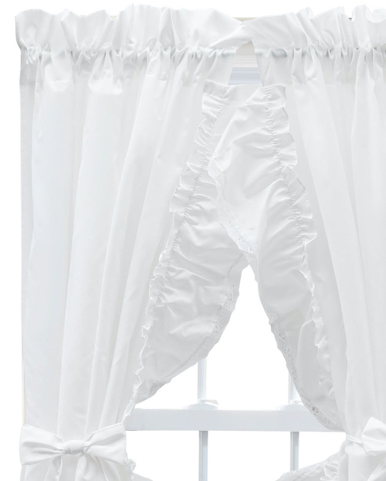 Madelyn Ruffled Victorian Priscilla Pair with Tiebacks, White, 100"x63"