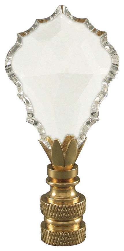 Crystal Gothic Cross Lamp Finial Polished Brass Knurled Base 2.75"h